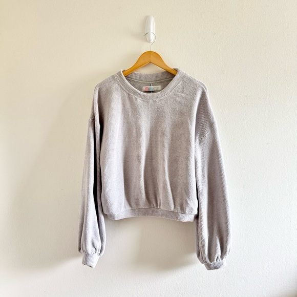 Free People Beach Gray Cropped Oversized Crewneck Sweater size Small - Picture 2 of 7